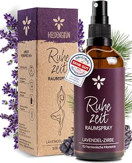 Heldengrün® Kissenspray zum Einschlafen „Ruhezeit“ [MIT BIO-ÖL] 100 ml | Zirbe & Lavendel · für Kopfkissen & Bettwäsche · Zirbe aus Tiroler Wildwuchs · Dermatologisch getestet · Deutsches Startup