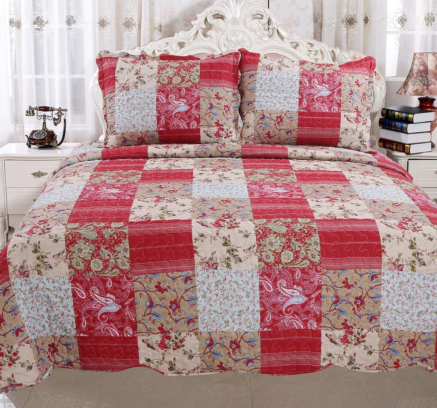 Set, Cotton Rich, Prewashed, Preshrunk; as Bedspread, Bedcover, Coverlet, Bed Throw Spreads King Size Bedspreads, Summer Quilts, Lightweight Summer Bedspreads King Size Oversized