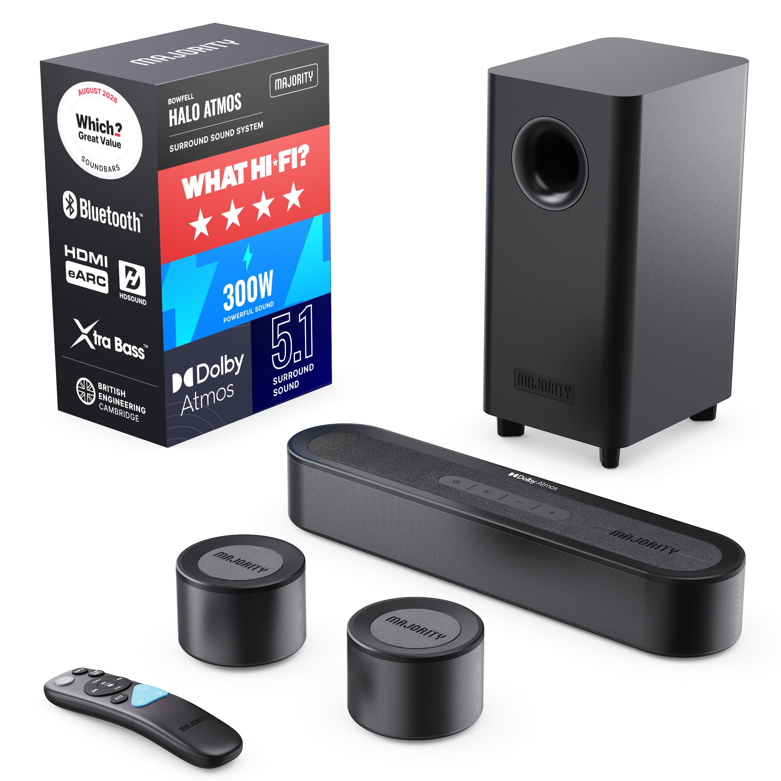 MAJORITY 5.1 Soundbar with Subwoofer, Bowfell Halo Dolby Atmos & Surround