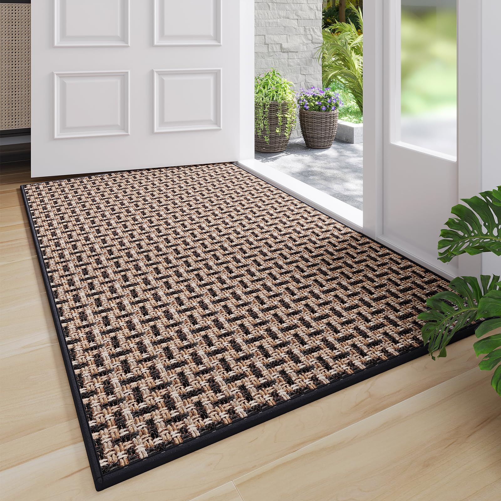 Quqei Door Mat 43x75 cm, Dirt Resistant and Absorbent, Non-Slip Rubber Backing Floor Mats, Easy Clean Low-Profile Doormat for Entryway, Front Door, Inside Entrance, Black