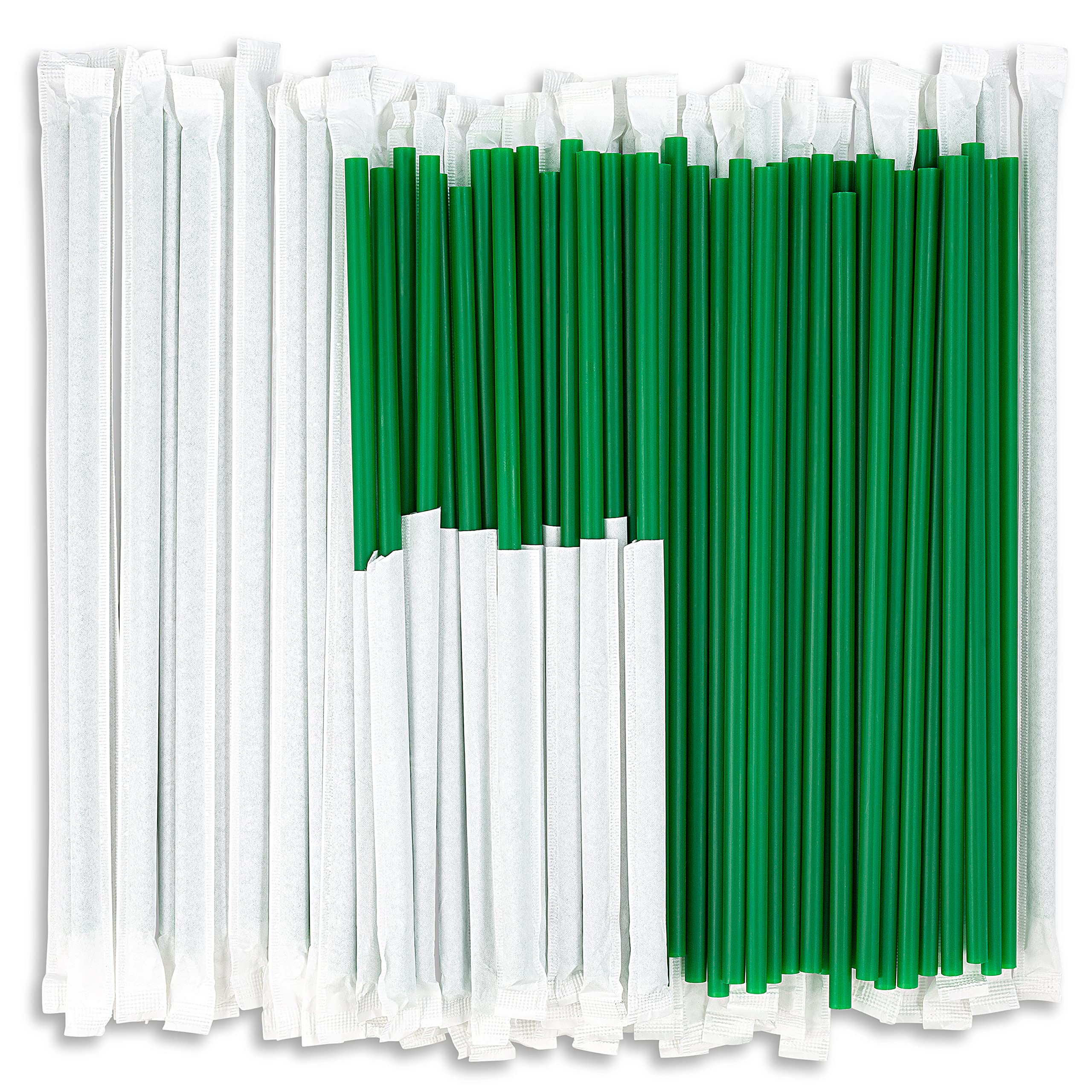 DuraHome Green Plastic Straws Individually Wrapped 1000, Long 10.25" inch BPA Free Restaurant Style Disposable Drinking Straw 0.24" Wide, for Coffee House, Diner or Home, Decorative Display Boxes