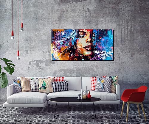 Miniatura 18 de JKWALL77 Arte de pared de graffiti – Decoración de pared de arte abstracto grande – Arte de pared en lienzo para sala de estar, listo para colgar