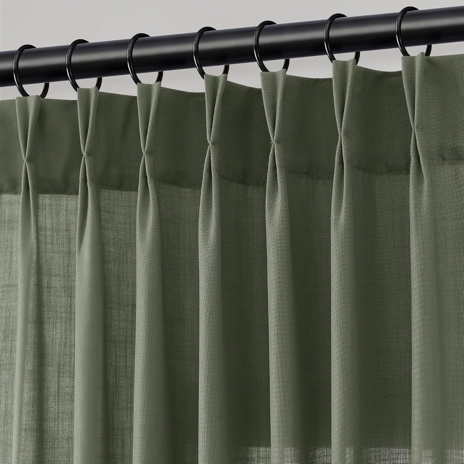 Jowels Olive Green Pleated Linen Curtains 84 Inches Long for Living Room