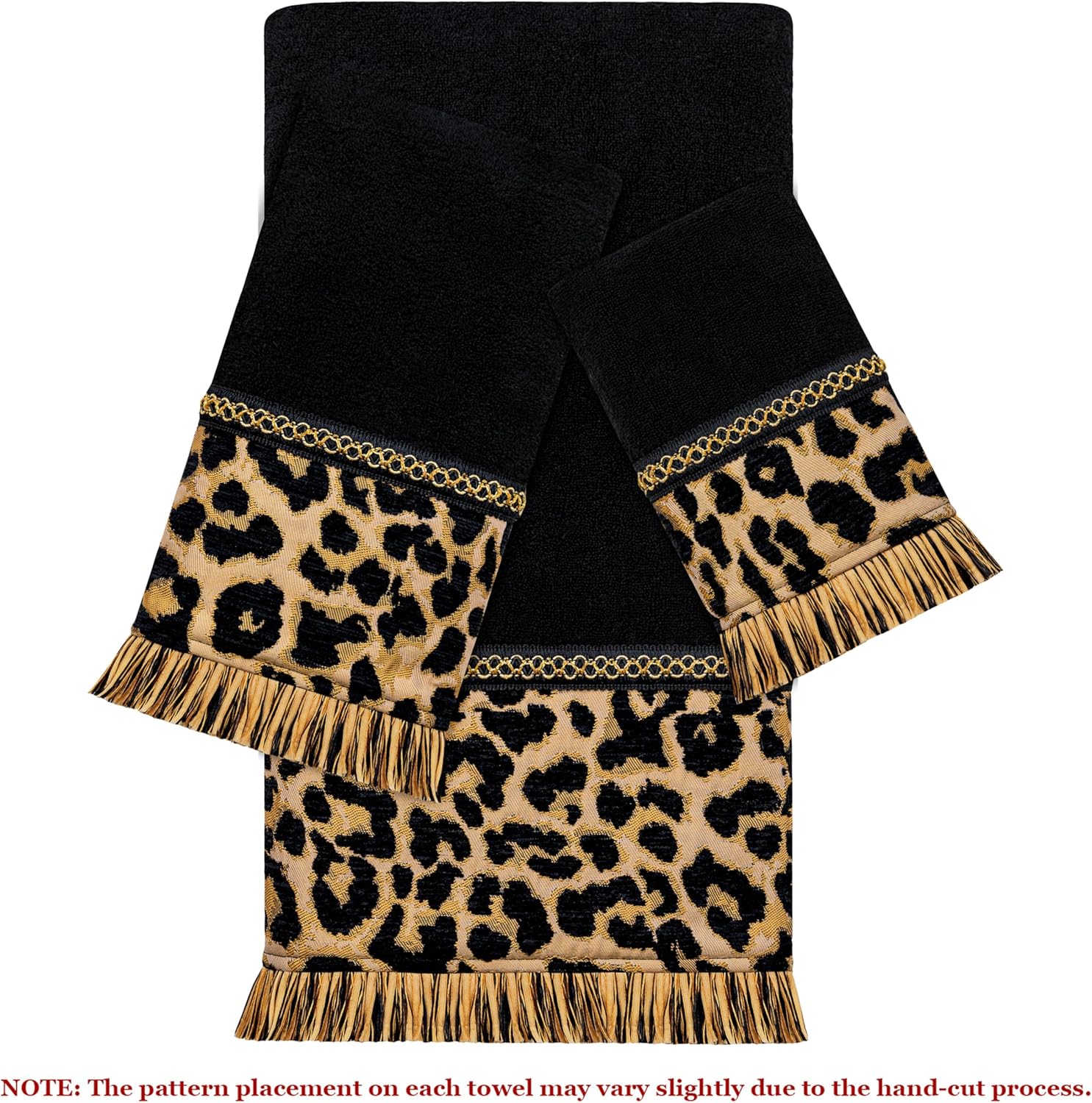 Loom and Mill Classic Leopard Bath Towel Set 3 Piece, Ultra Soft Velour Cotton Cut Pile Decorative Highly Absorbent Quick Dry Jacquard Wild Animal Towels for Bathroom Hotel, Spa and Kitchen (Brown)