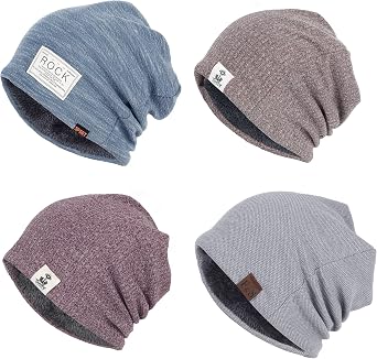 4 Pack Slouchy Beanies for Men Guys Knit Skull Caps Faux Fur Winter Warm Hats Women Daily