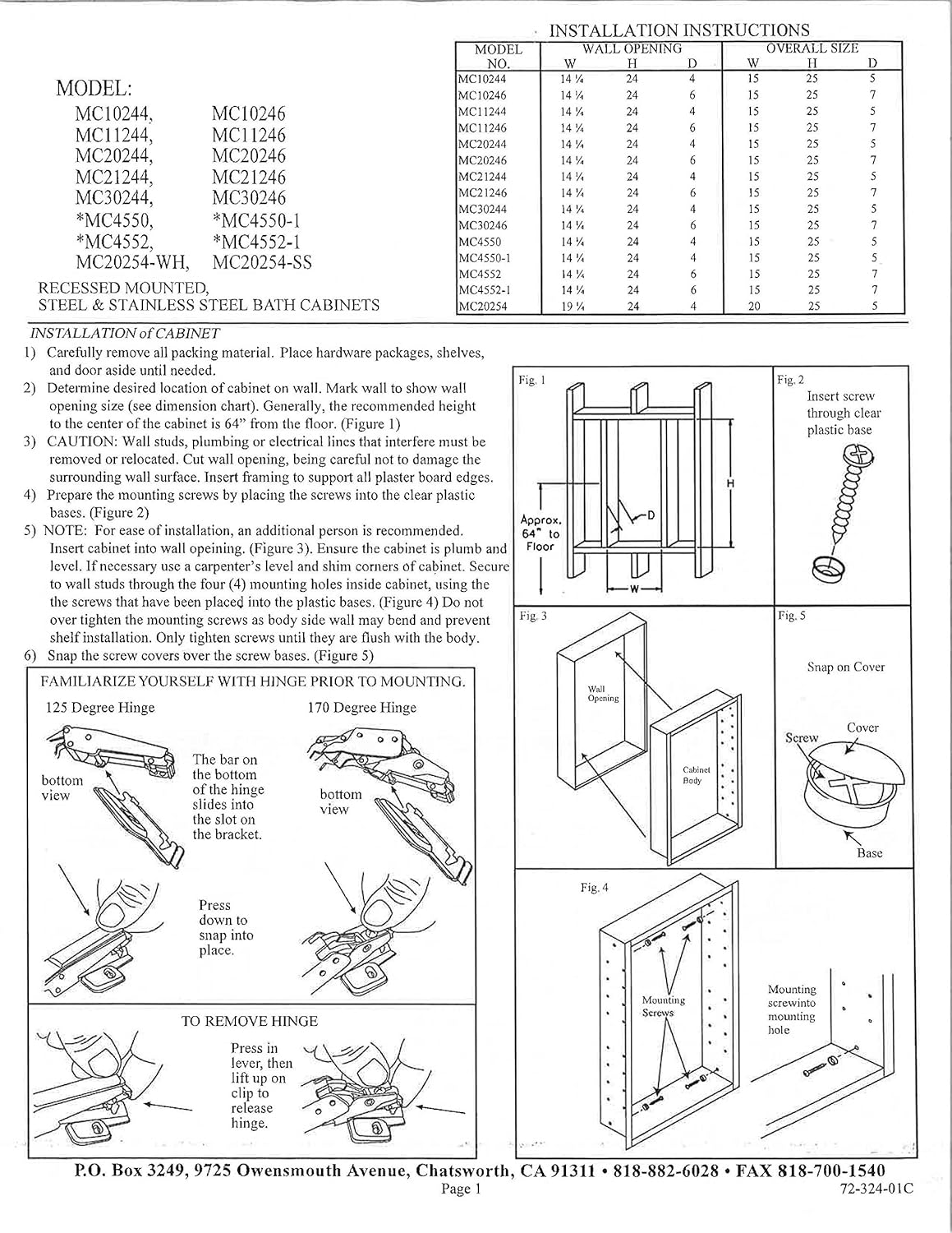 Alno MC20244-W Mirror Cabinet, White