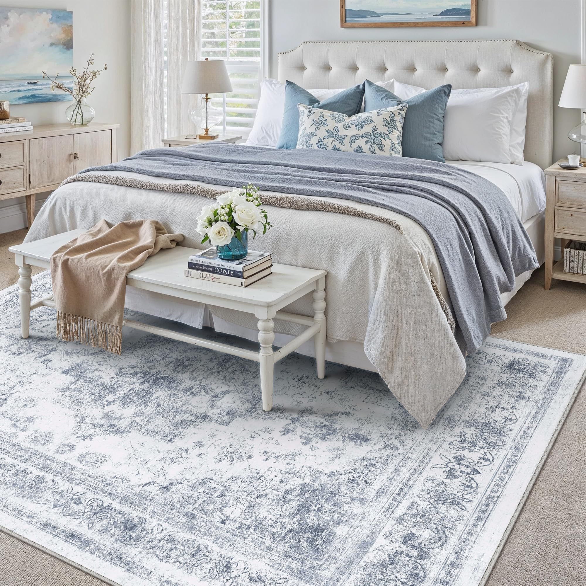 Amazon.com: PureCozy Area Rug 5x7 Washable Blue Rug Vintage Boho