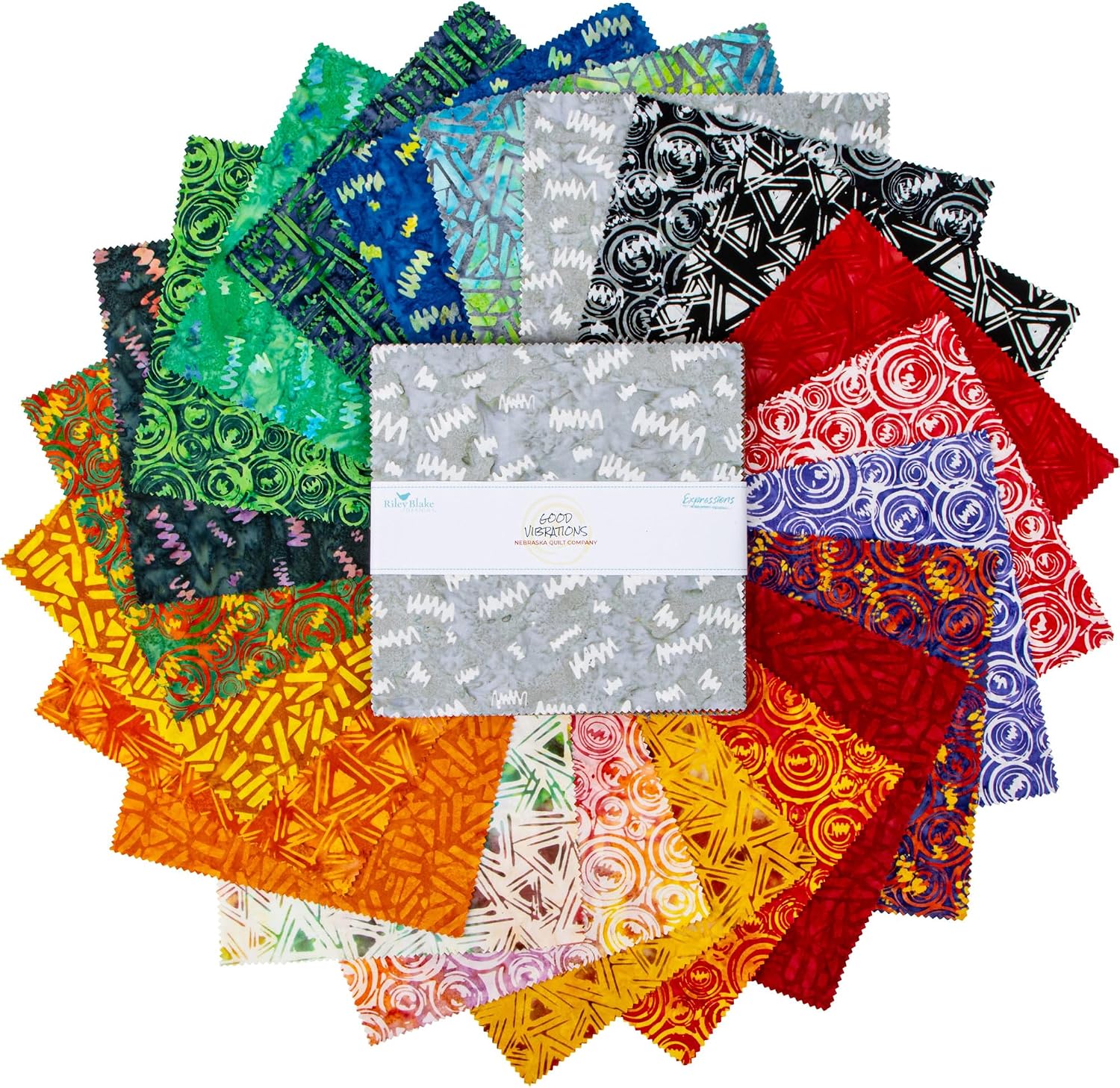Nebraska Quilt Company Expressions Batiks Good Vibrations 42 10-inch Squares Riley Blake 10-23316-42
