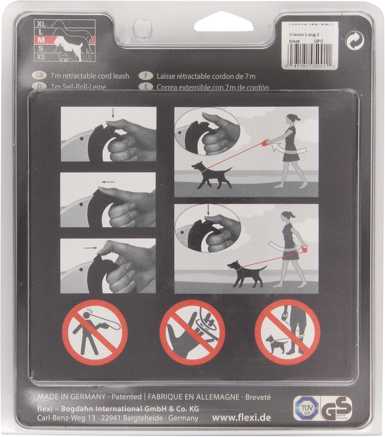 Flexi Medium Retractable 23-Foot Classic Long 2 Cord Leash, Black