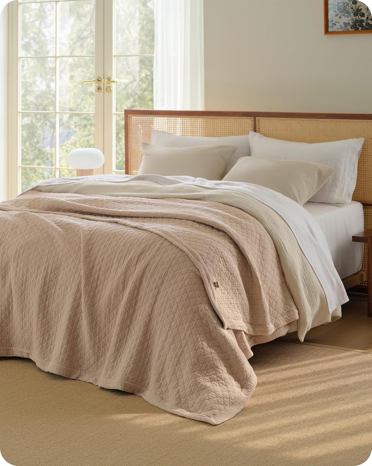 Bedsure 100% Cotton 8-Layer Muslin Quilted Throw Blanket Twin XL, Breathable & Substantial Oeko TEX Gauze Bedding, All-Season Moisture-Wicking Comfort, Softens After Wash, Taupe, 66x90