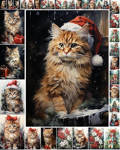 Miniatura 1 de Decoupage - Paquete de papel (35 hojas de 6 x 8 pulgadas), adorables sombreros esponjosos de gatos i Stanta con regalos y decoraciones navideñas,