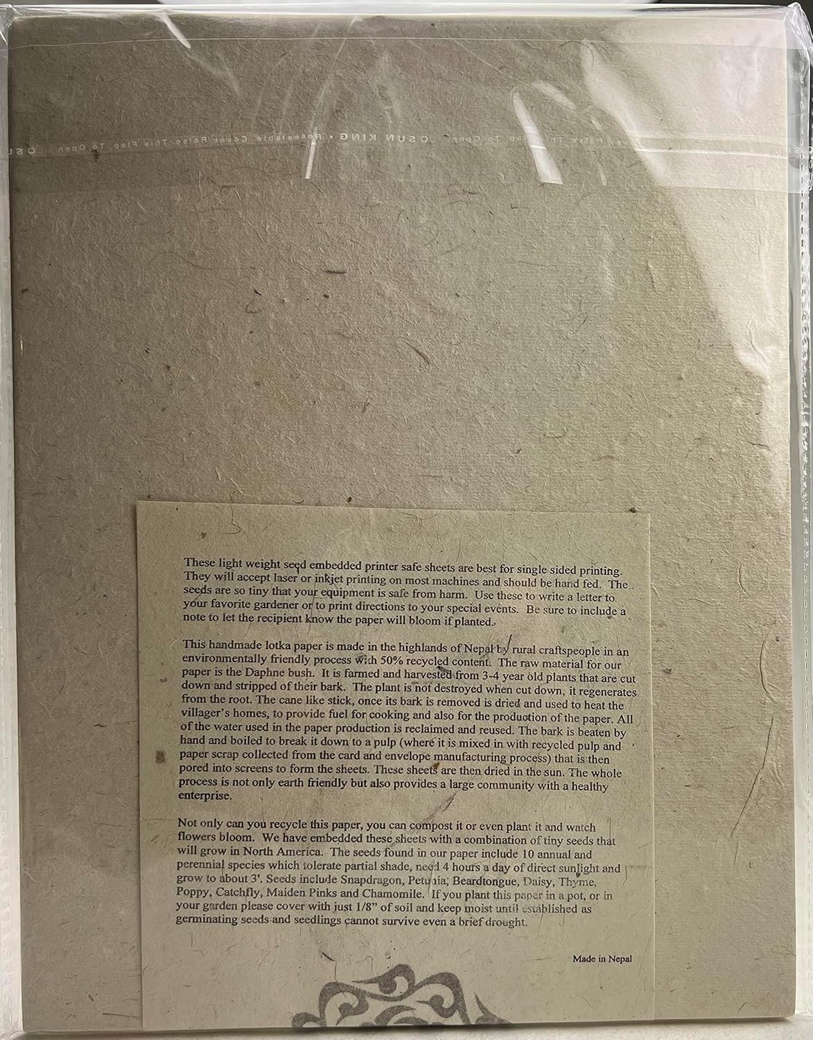 Of The Earth Recycled Lotka Printer Paper Embedded with Wildflower Seed - 8.5" x 11" (2 Pack- 50 Sheets of Paper Total)