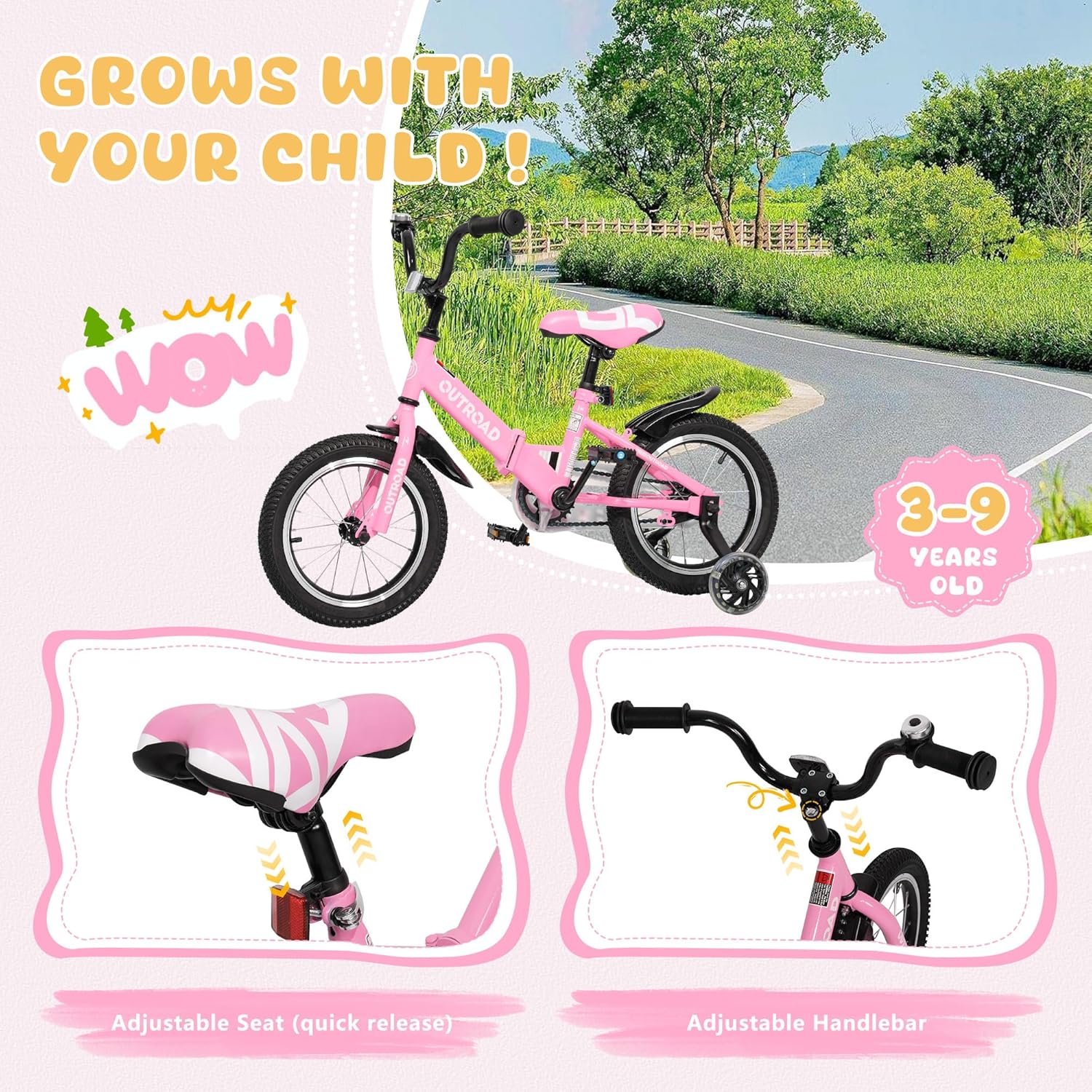 Betterland Folding Kids Bike,14/16/18 Inch Children Bicycle with Training Wheels and Dual Handbrakes Toddler Sport Bicycle for 3-9 Years Old Boys and Girls