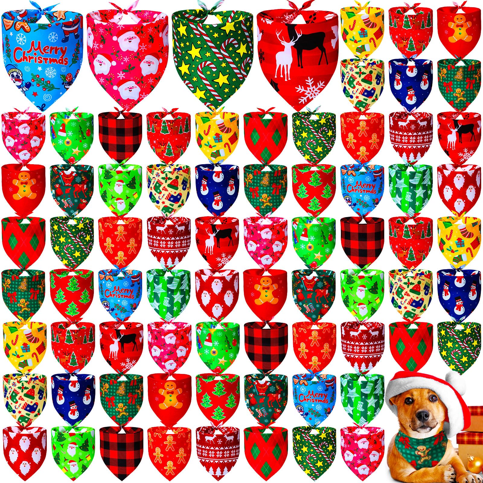 Bandane di Natale per cani alla rinfusa, bandane regolabili con Babbo Natale, pupazzo di pan di zenzero, cervo, sciarpa triangolare, costume da festa per animali