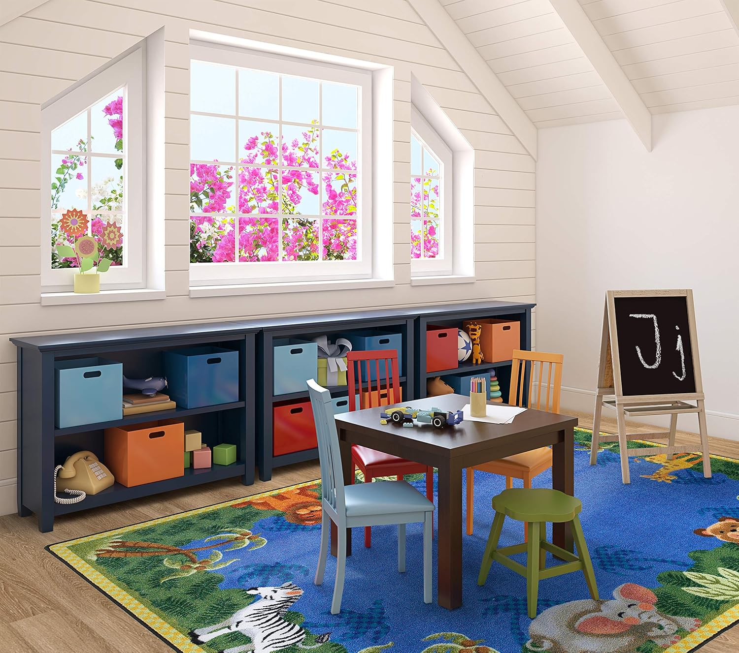 Joy Carpets Kid Essentials Infants & Toddlers Jungle Friends Rug, Multicolored, 5'4" x 7'8"