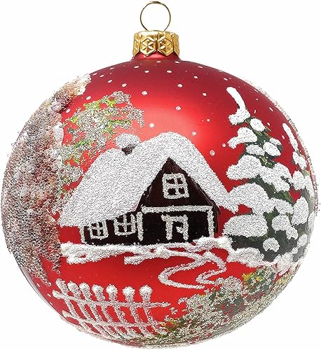 Miniatura 6 de Polish Gallery Adorno de Navidad día de invierno con flor de Pascua roja bola de vidrio soplado azul marino 5906in