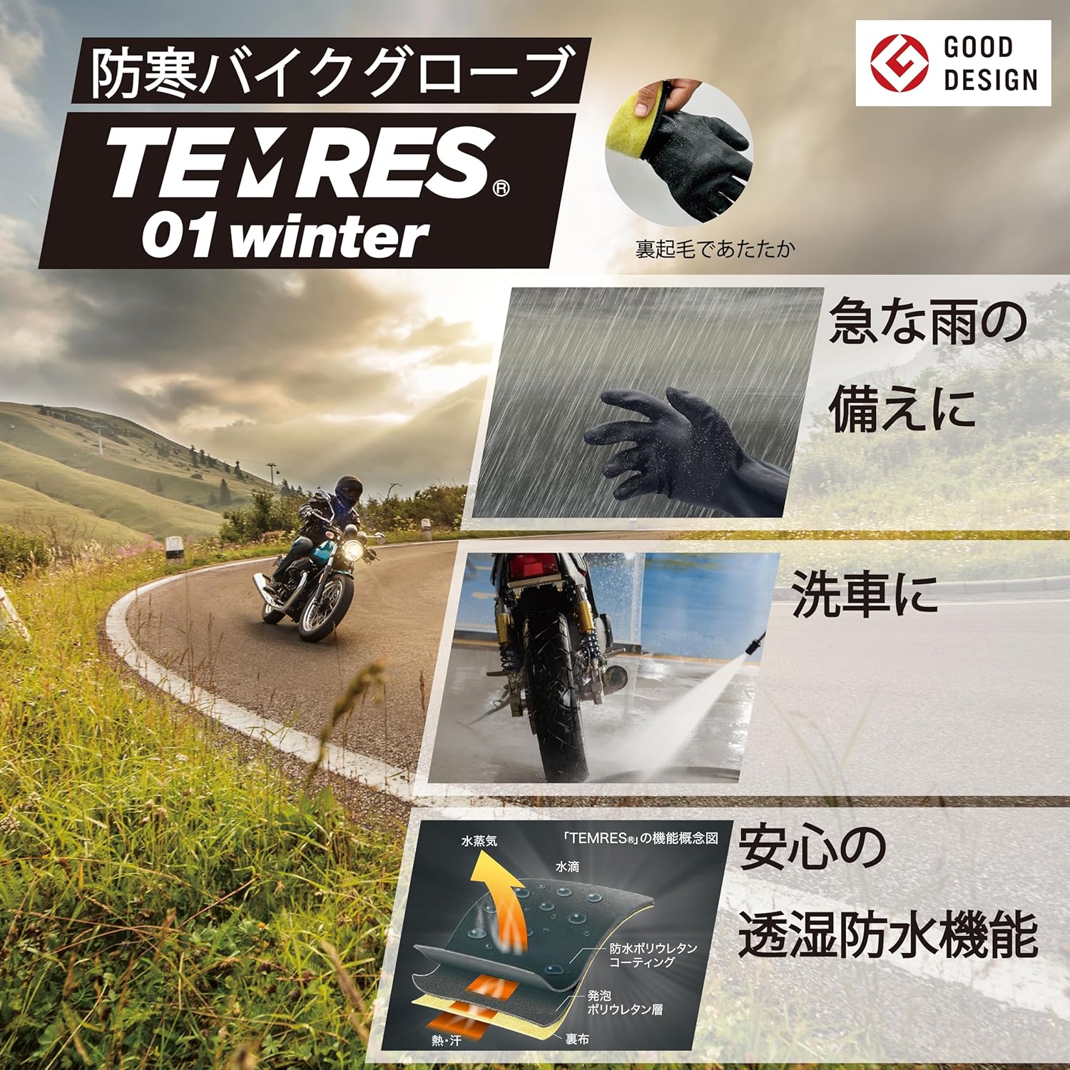 ショーワグローブ(Showaglove) 【防寒手袋・アウトドアテムレス・透湿完全防水】 TEMRES 01winter Mサイズ ブラック 防寒インナー付きグローブ カフ,ドローコードなし