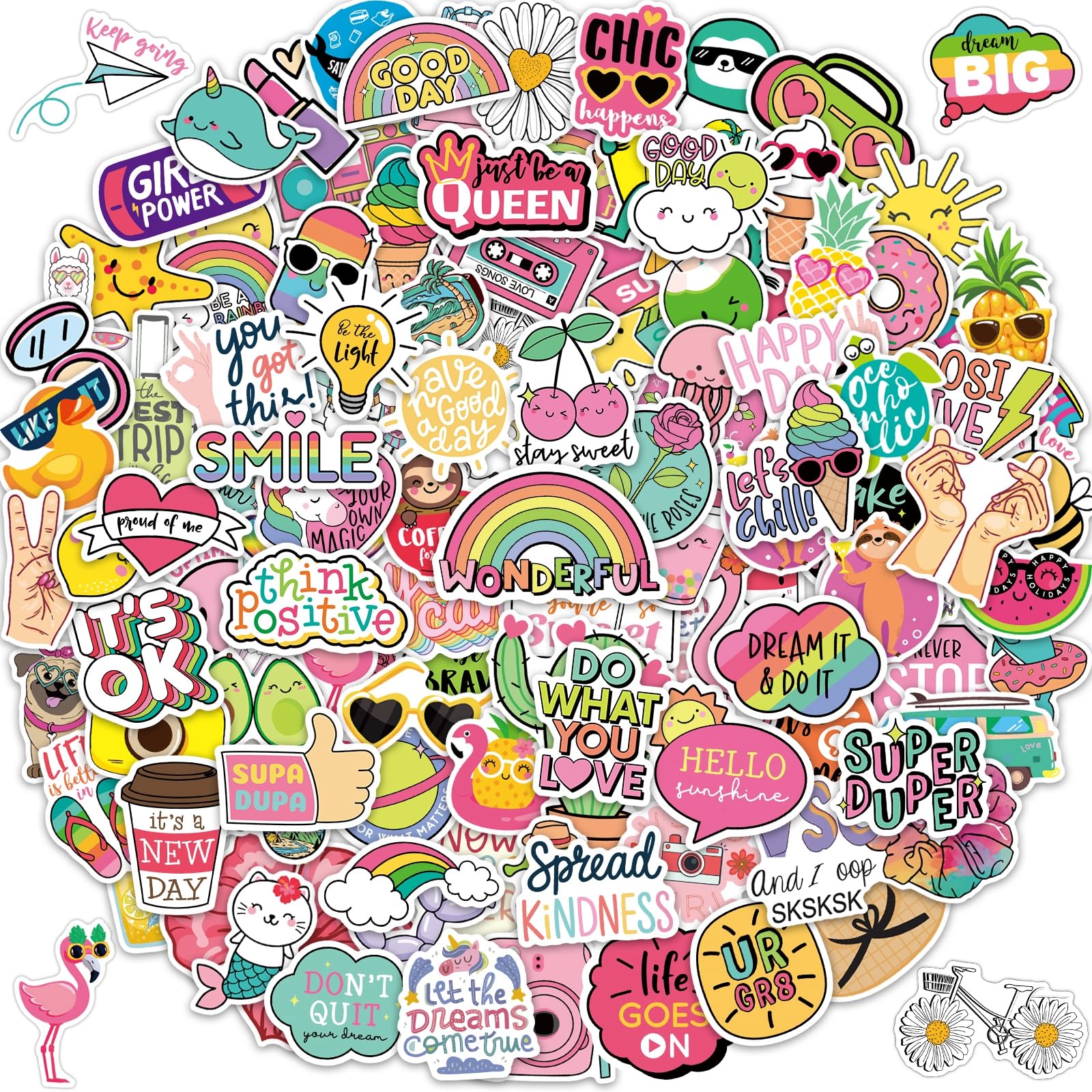 Water Bottle Stickers for Girls Teens Kids 145Pcs Waterproof Inspirational VSCO Vinyl Stickers for Laptop Skateboard Aesthetic Trendy Cute Word Stickers School Reward Decals