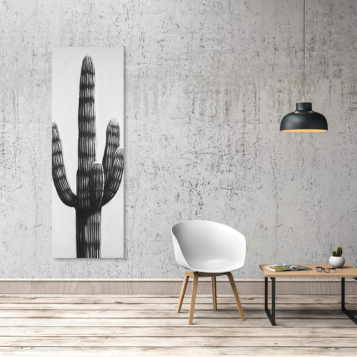 BEGIN DECO MAISON - HOME DECOR Cactus in Black and White Wrapped Canvas, 20 X 60
