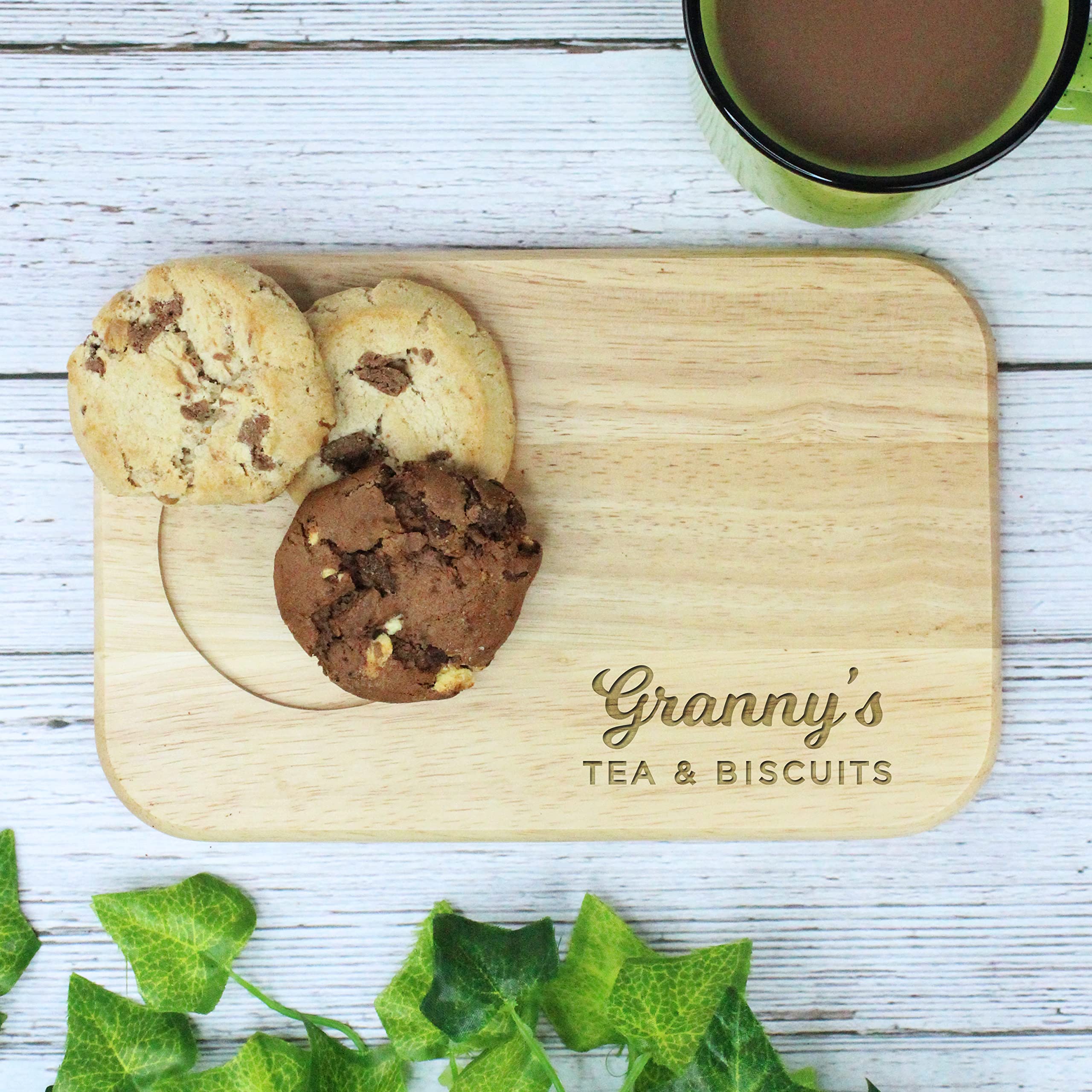 Ebuygb Brown Granny's Tea & Biscuits Board, Wooden Treat Board, Snack Tray, For Granny, Birthday Gifts For Her,