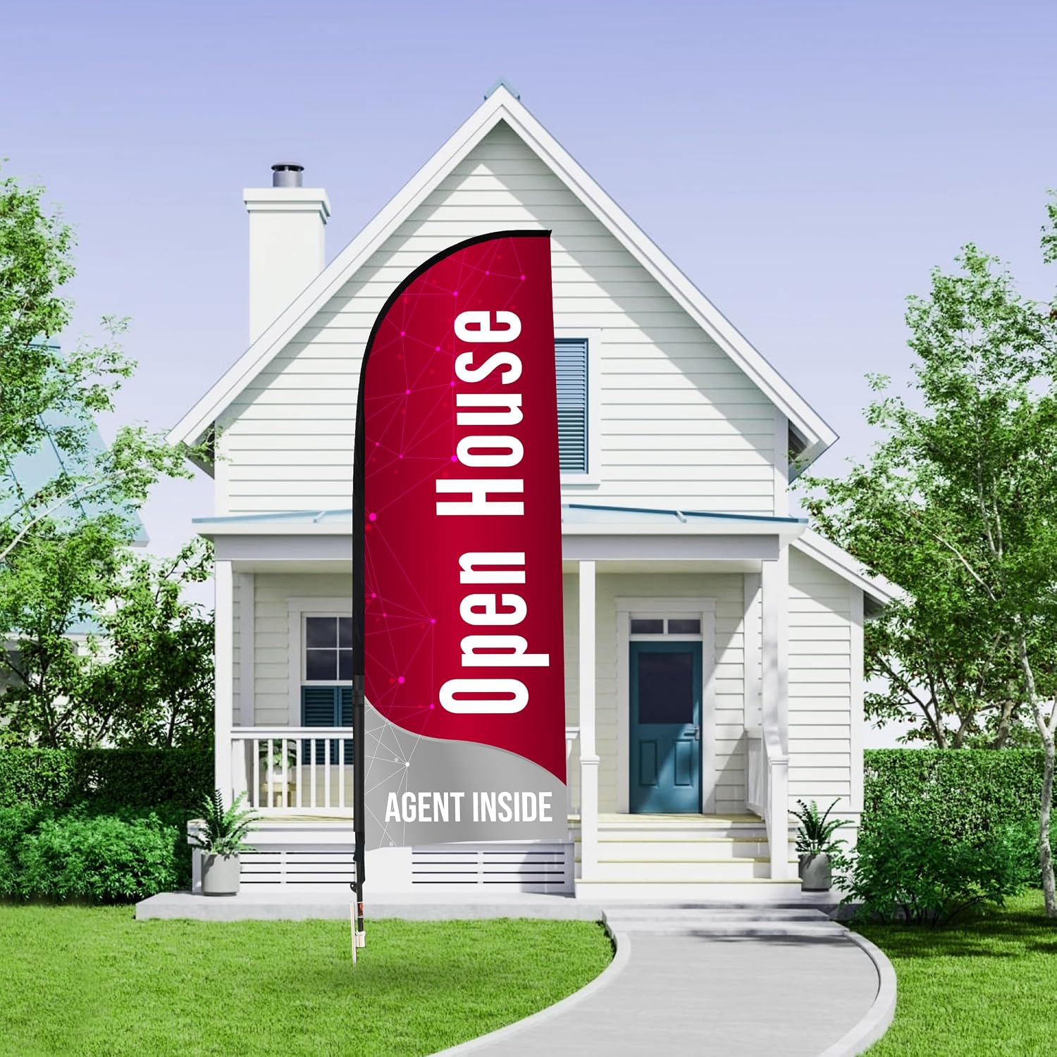 Double Sided Open House Signs for Real Estate Supplies with Ground Spike & flag bag | Open House Flags for Real Estate Agent Supplies | Open House Feather Flag with Stake (Red & Grey)