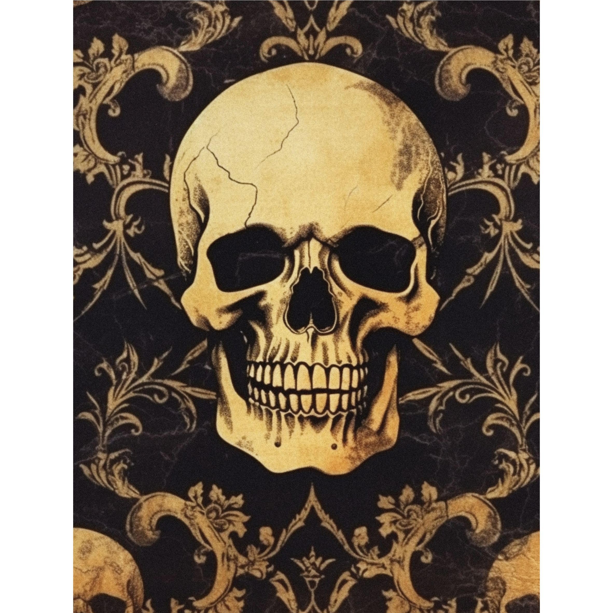 Golden Skull Rice Paper, 8 x 10.5 inch (6pc) - Mulberry Paper for Decoupage Scrapbooking Cards Crafts by Craft Kreatively