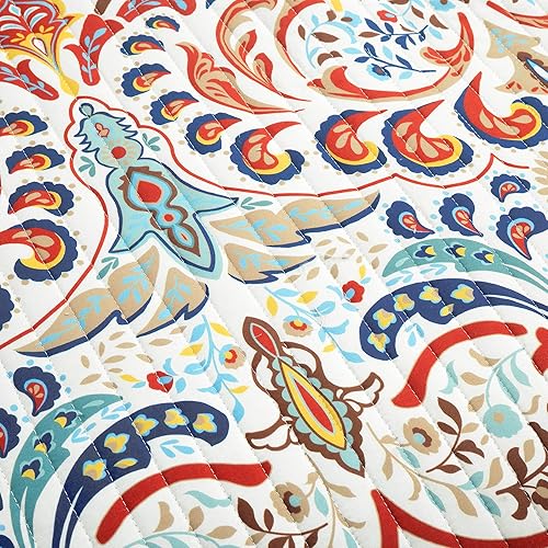 Miniatura 3 de Lush Decor Juego de edredón reversible de algodón bohemio chic de 3 piezas, tamaño King, espuma de mar y rojo, estampado de cachemira brillante,