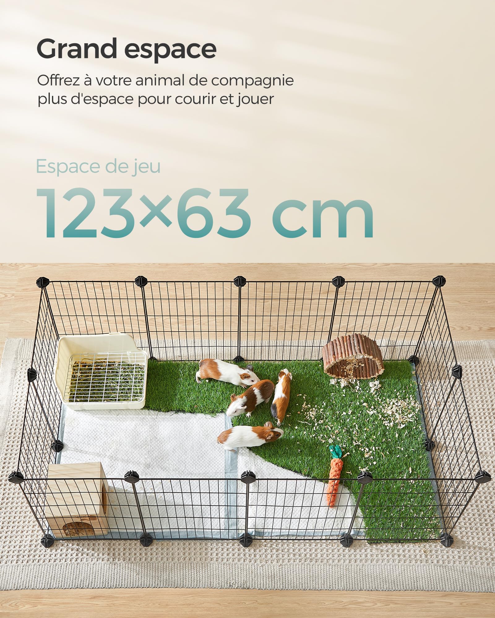 SONGMICS LPI001B01 Parc d’intérieur pour Cochon d’Inde, Cage à Lapin, Grande Enceinte d’Exercice, clôture modulable en métal à Monter soi-même pour Hamster, Animal de Compagnie, Petits Animaux - Noir