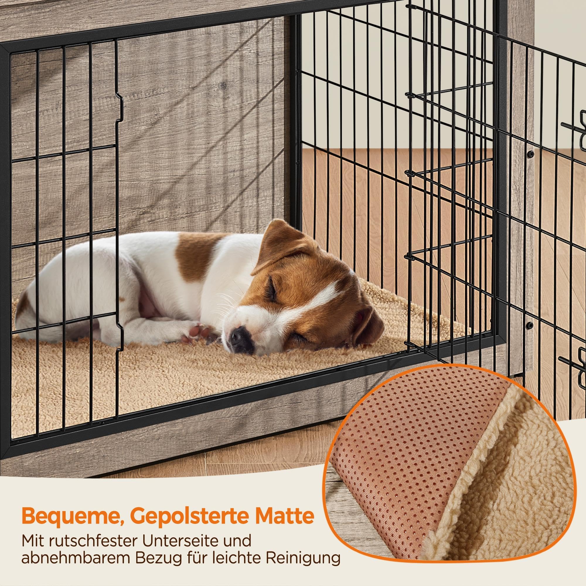 Yaheetech Hundekäfig Möbel mit Hundedecke & 2 Türen, Hundebox für Zuhause, Moderne Hundehütte Indoor, Hundebox Holz für Wohnzimmer, 96x65x68 cm, Grau