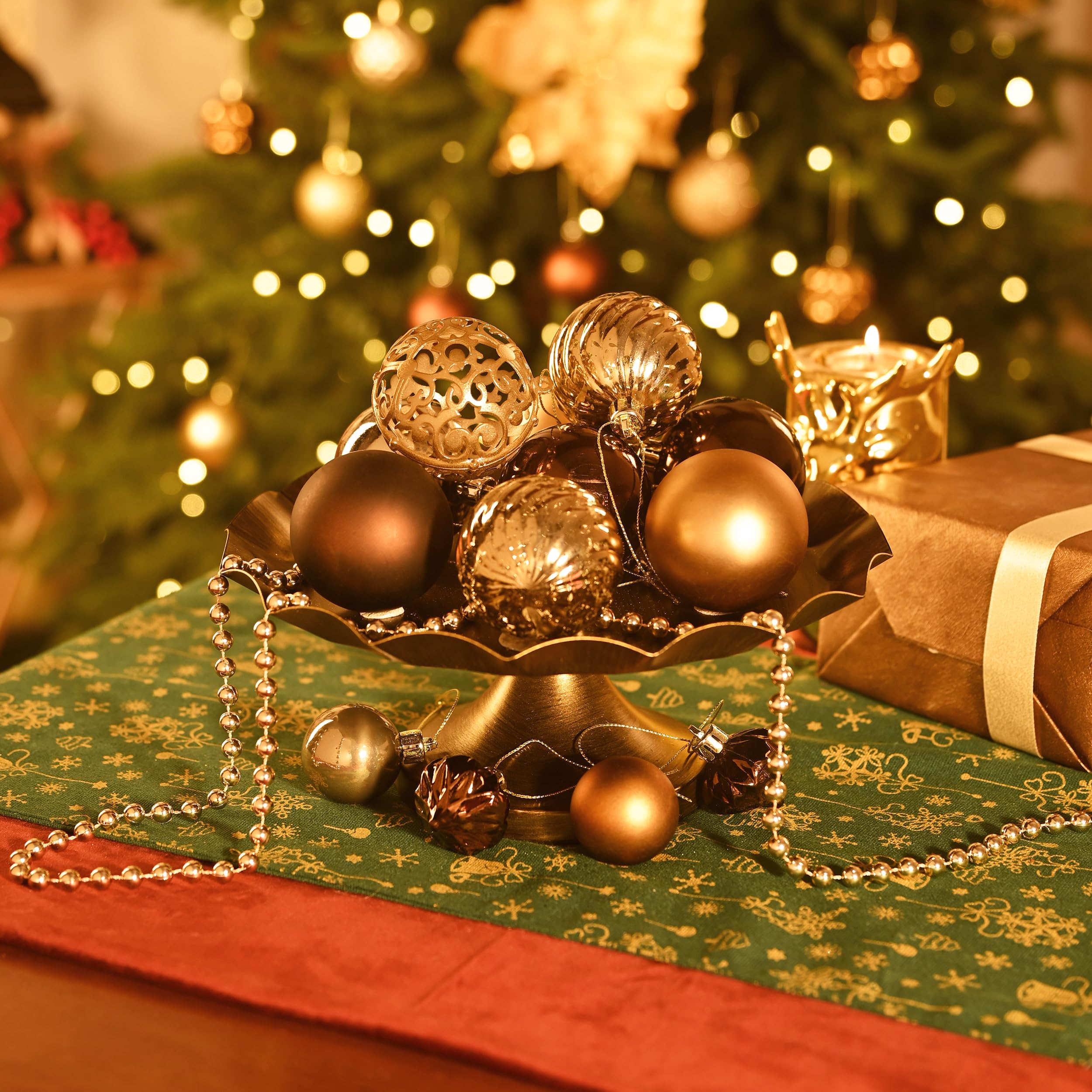 Valery Madelyn Weihnachtskugeln, 100 stück Christbaumkugeln mit Geschenkpaket, Weihnachtsbaumschmuck Christbaumschmuck mit Aufhänger, Thema Bronze