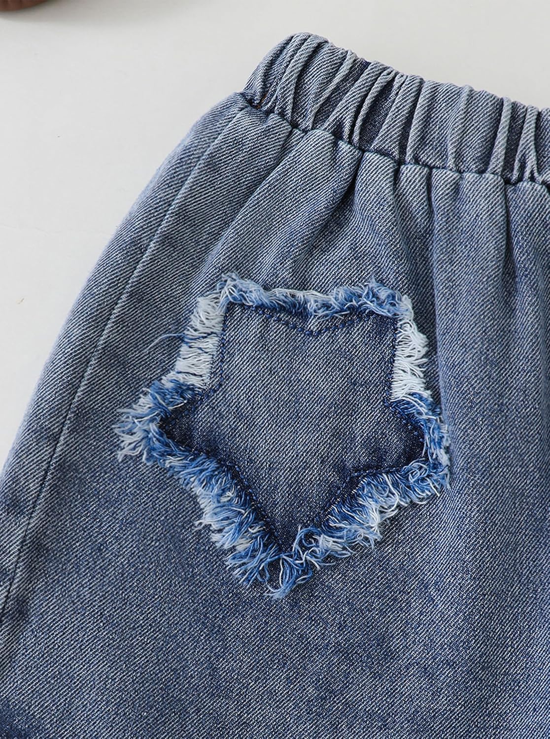 Hilinker Girls Denim Shorts Star Patch Elastic Waist Ripped Jean Shorts with Pocket Summer Clothes - Image 5