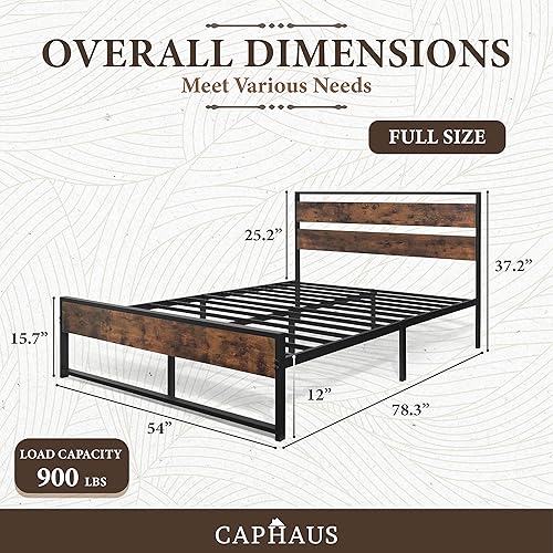 Miniatura 2 de CAPHAUS Marco de cama de metal con cabecera y estribo de madera modernos base de colchón cama de plataforma de metal con marco de acero de alta