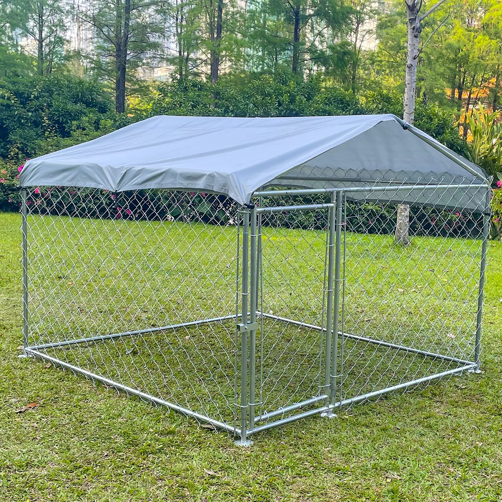 Jarbalai Large Outdoor Dog Kennel, Heavy Duty Outdoor Dog Cage, Metal Outdoor Dog Fence Pet Playpen Wire Kennel with Waterproof UV-Resistant Cover and Secure Lock (6.6' x 6.6' x 4.9')