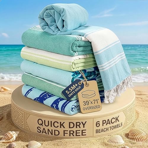 Miniatura 70 de LANE LINEN - Paquete de 4 toallas de playa de gran tamaño, toalla de piscina prelavada, extragrande, de secado rápido y sin arena, toalla de viaje