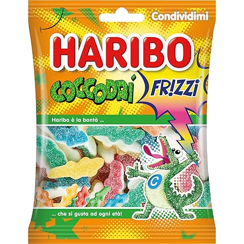 Haribo Coccodri Frizzi, Caramelle Gommose Frizzanti A Forma Di Coccodrillo, Gusto Frutta, Ideali Per Feste - 175gr