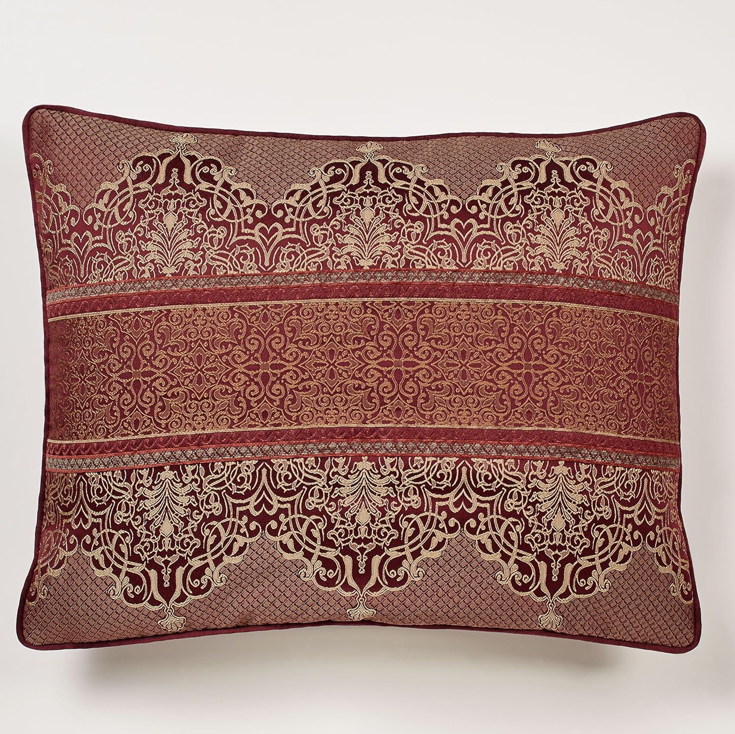 Eastleigh Filigree Oversized Luxury Jacquard Woven Bedding | Rich Ruby Gold | Traditional | 3 Piece Bedspread Set: Queen Bedspread, 2 Standard Shams | Diamond Scroll | Sophisticated Elegant