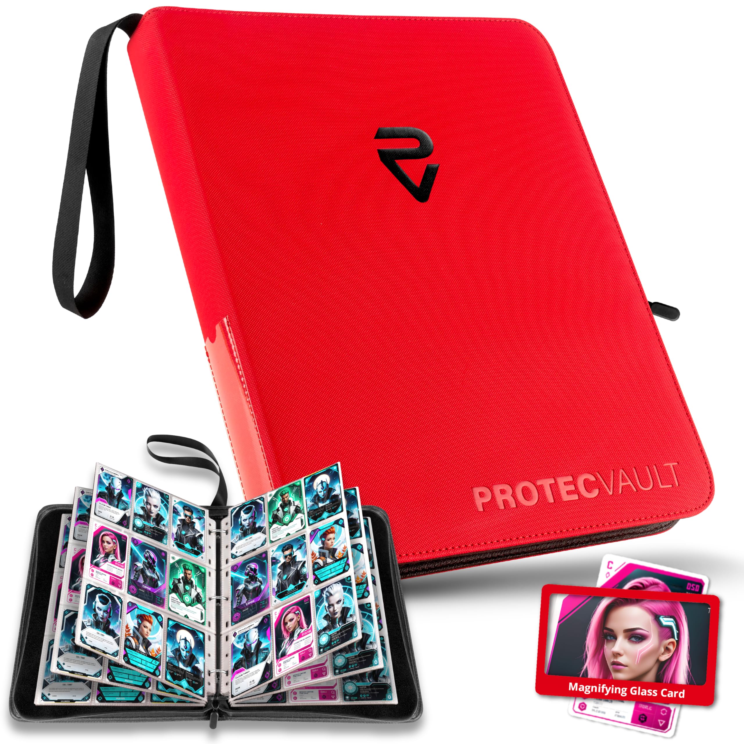 pokemon card 3 ring binder 900 Pocket with Magnifying Glass - Trading Card Storage Album Zipper for MTG Sports Cards TCG Baseball cards Elementsaber Lapauila DUEA Options Available:Standard Kit
