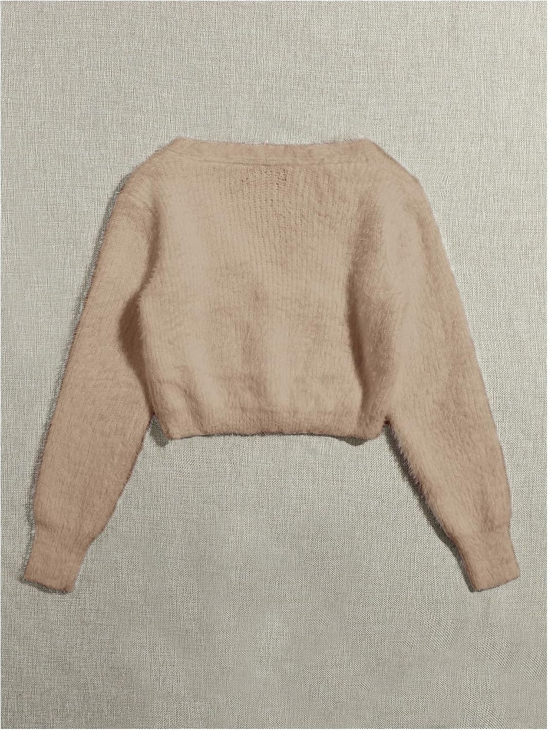 GORGLITTER Women's Fuzzy Crop Sweater Cardigan 2025 Winter Holiday Outfits Chunky Pearl Button Down Long Sleeve Cardigan - Image 3