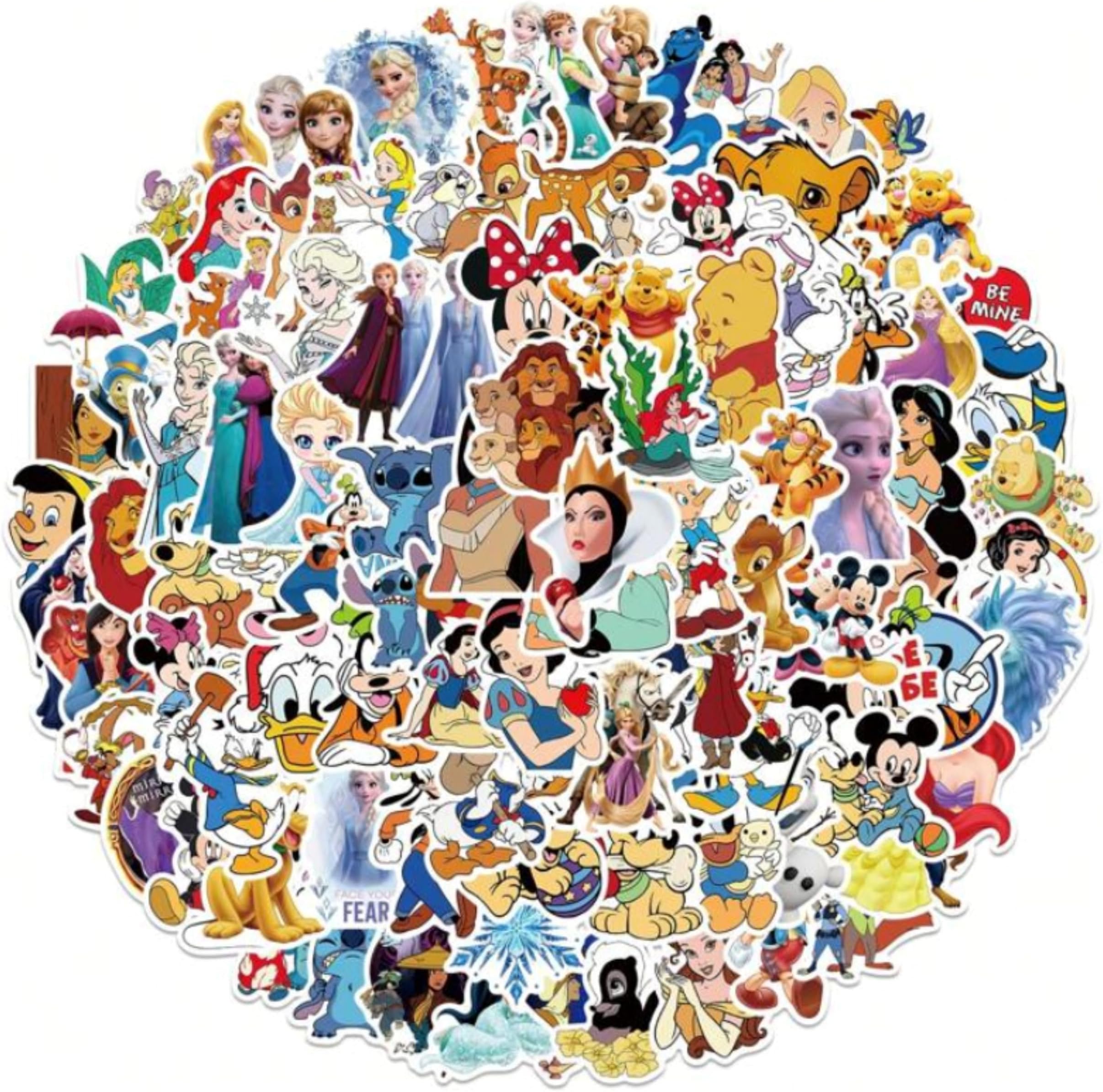 Asverbet Disney Stickers 100PCS Kids Stickers Pack Princess Stickers Cute Stickers for Kids Teens Adults Waterproof Vinyl Cartoon Stickers for Water Bottles Laptop Luggage
