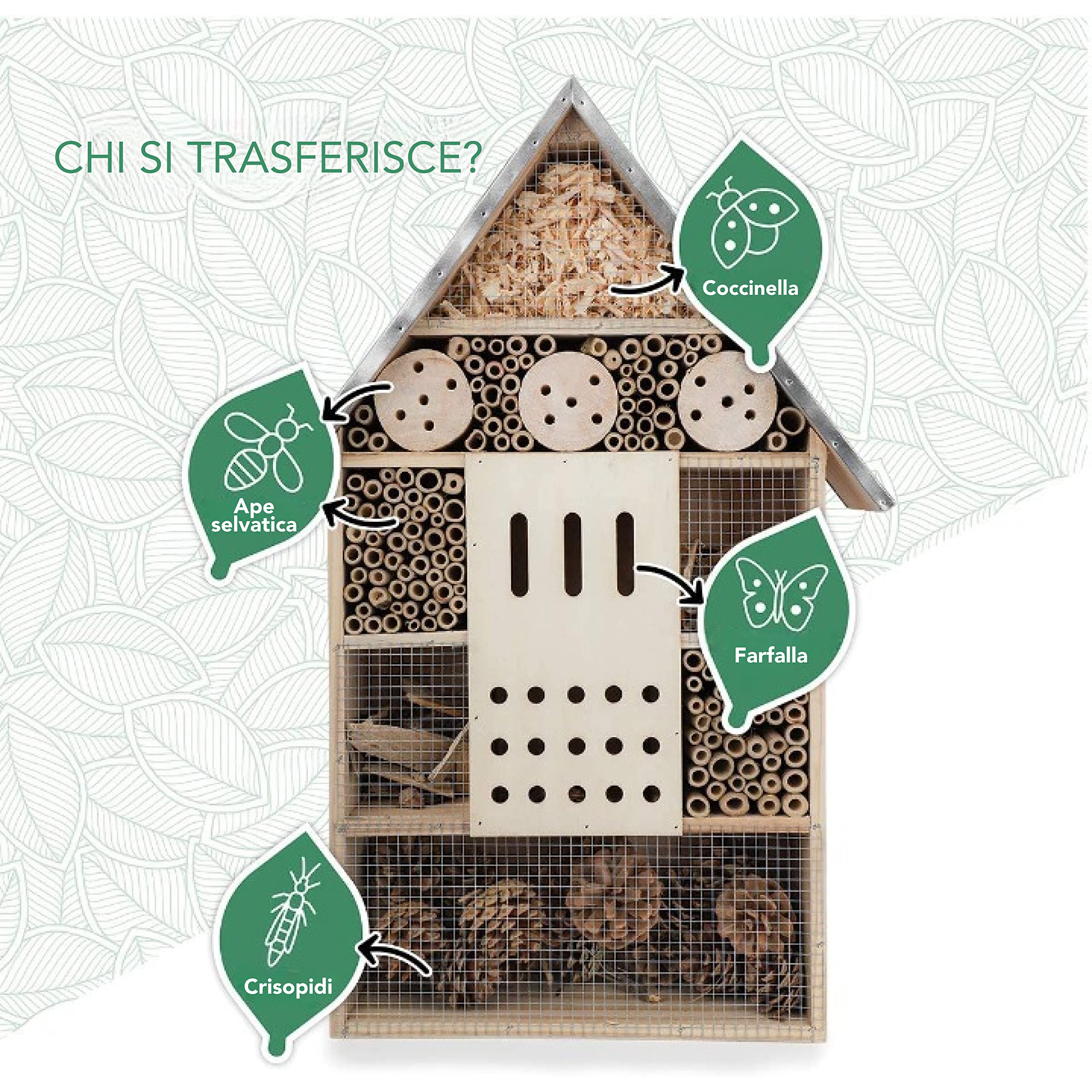 Wildlife Friend | Casa per Insetti – Casetta per le Api, Coccinelle e Altri Insetti (Non Formiche) – Realizzata in Legno Resistente e Tetto in Metallo – 57x30x9 cm, Altezza con Supporto 76 cm