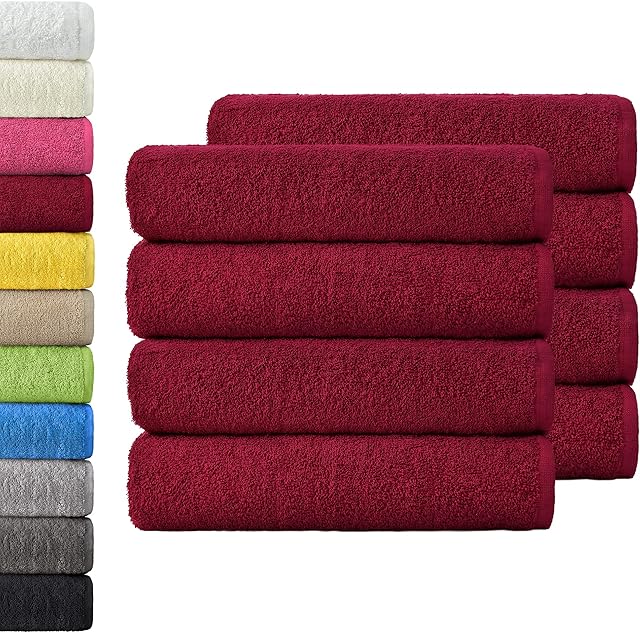 NatureMark Zestaw 8 ręczników frotte, 50 x 100 cm, bordowa czerwień, 100% bawełna