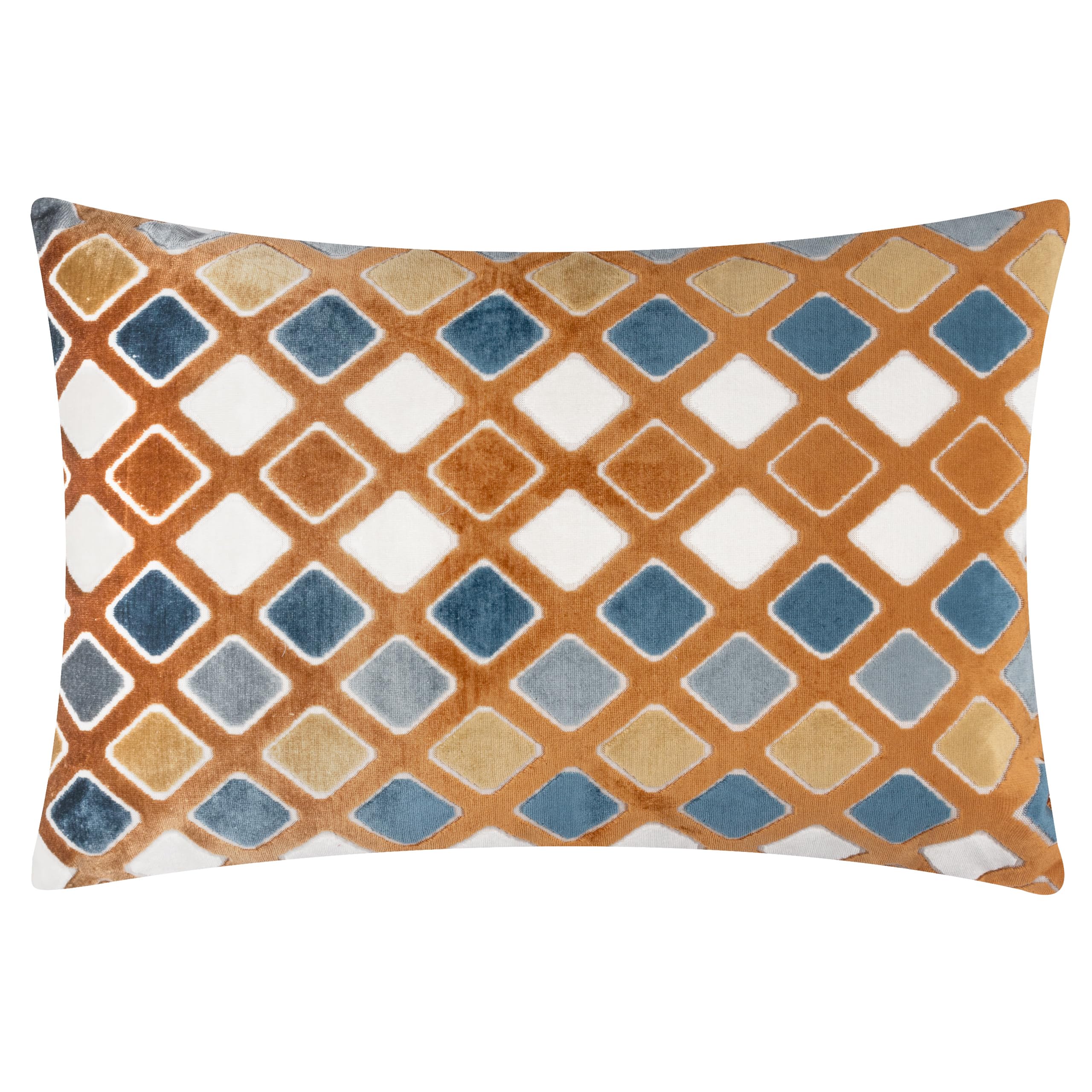 furn. Metro Diamond Cushion Cover – Geometric Velvet Jacquard Decorative Case (Ginger – 35x50cm)