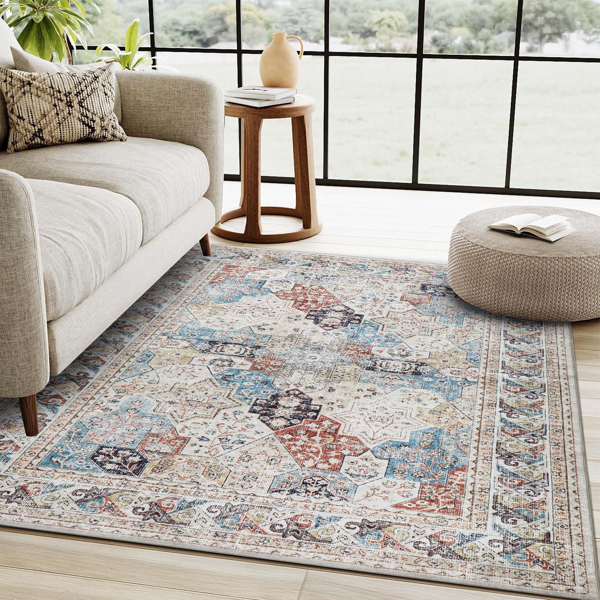 MOONLIGHT20015 Washable Small Bedside Rug 40x60cm - Soft Short Pile Abstract Area Rugs For Bedroom Entrway Non Slip Floor Carpet Traditional Vintage Cashmere Door Mat For Kitchen Bathroom, Coastal โ image 1