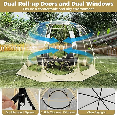 Miniatura 6 de Tangkula Tienda de campaña desplegable de burbujas, 9.5 x 9.5 pies, tienda de campaña de gran tamaño para 4-6 personas con 16 estacas, 8 cuerdas de
