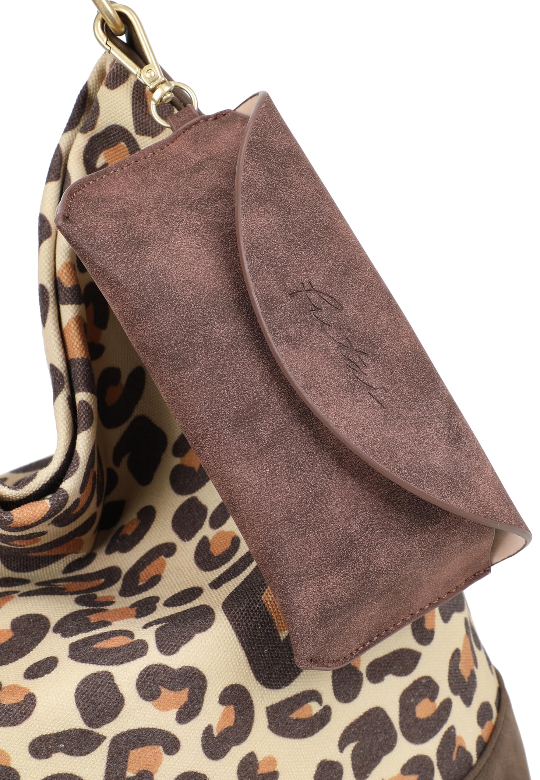Fritzi Izzy07 Limited Leo Hobo Damen Schultertasche Handtasche Freizeit Alltag Druckknopf Canvas 38 x 18 x 35 cm, Camel