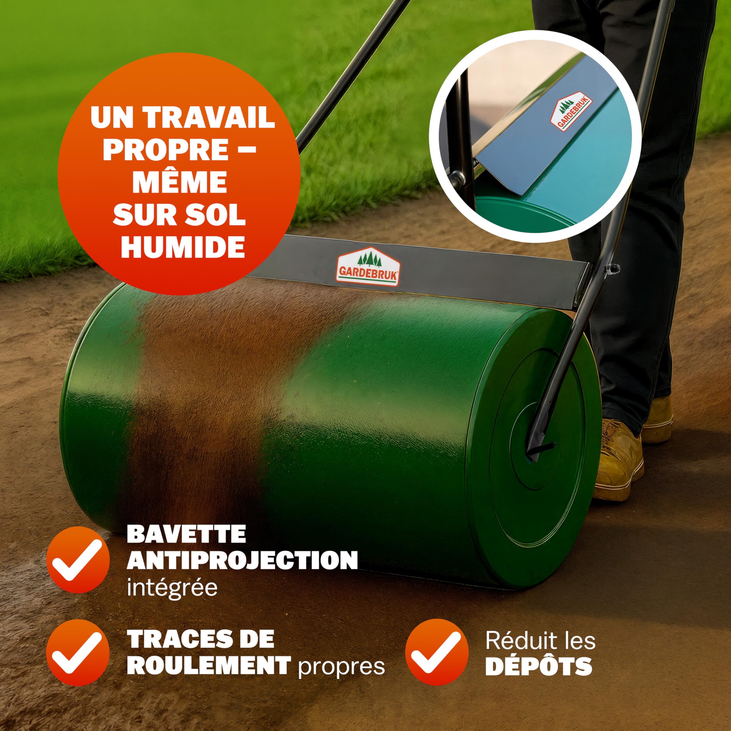 Gardebruk® Rouleau à Gazon 60cm 50L poignée rembourrée bavette antiprojection Remplissage Sable Eau pelouse Herbe Jardin Rouleau a Main agricole