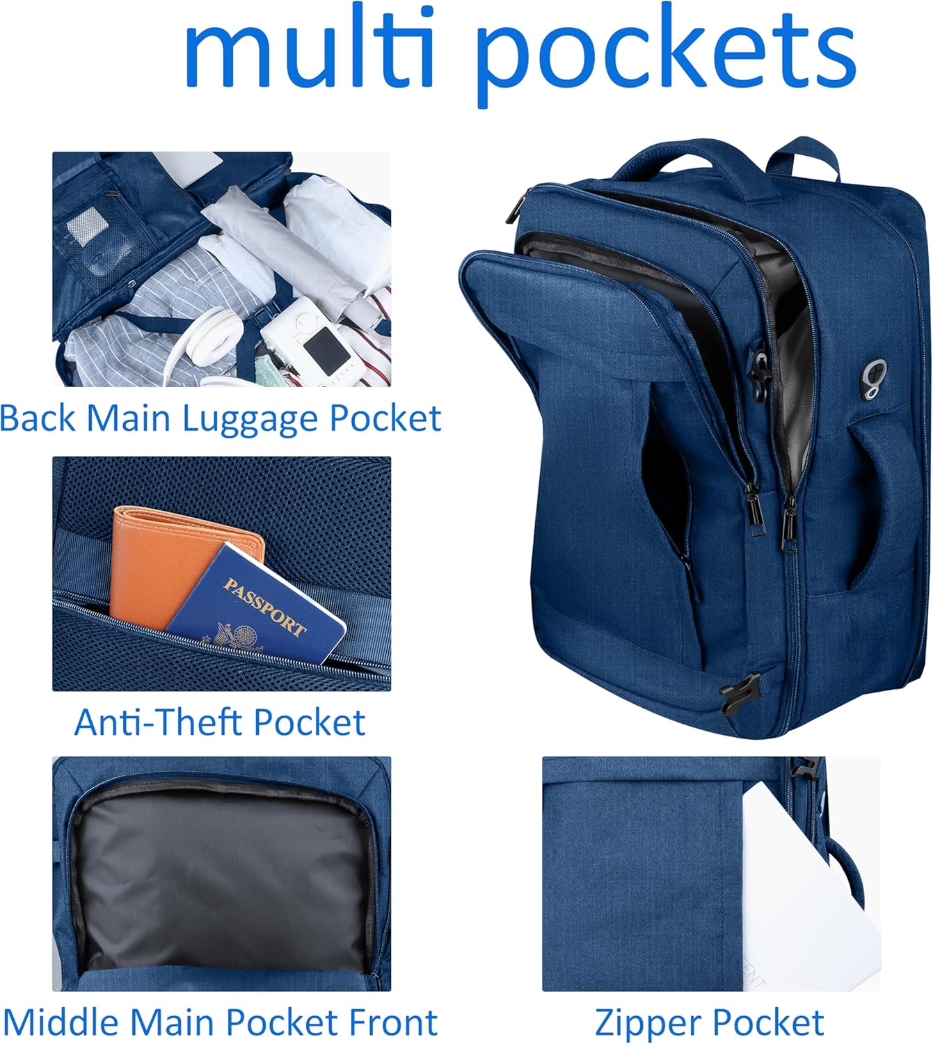 60L Big Capacity Carry On Laptop Backpack Large Travel Backpack for Men, Expandable Water Resistant Overnight Weekender Luggage Gym Daypack Rucksack Traveling Backpack, Traveler Gifts, Blue