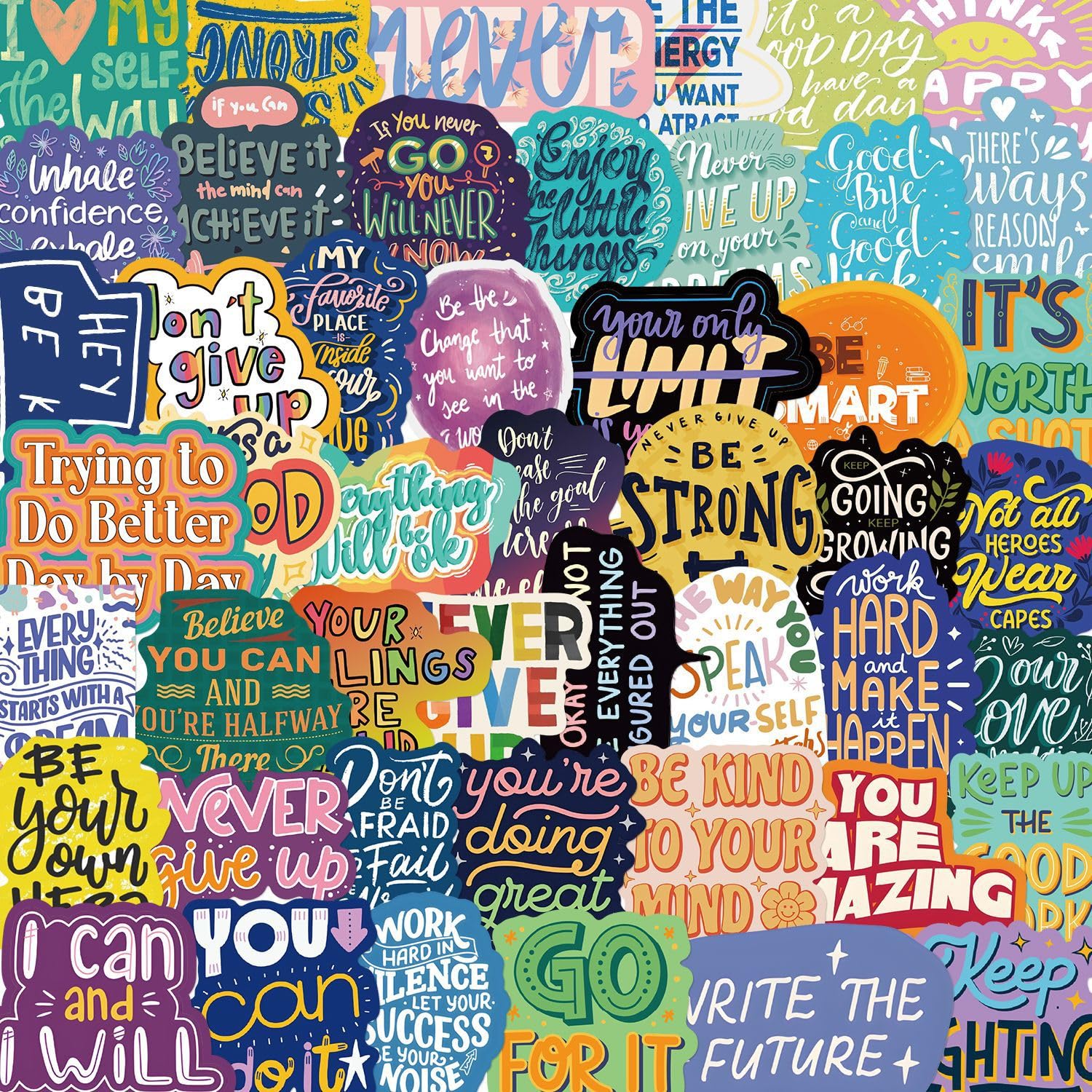 50Pcs Motivate Stickers Laptop Car Scrapbook Phone Skateboard Suitcase Luggage Bike Inspirational Stickers Vinyl Waterproof Aesthetic Personalised Stickers for Teens Boys Girls Adults