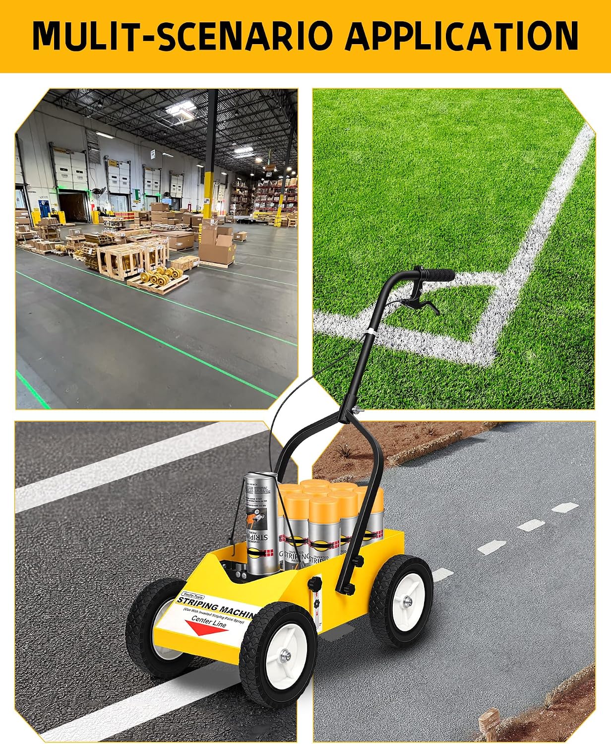 2395000 Heavy Duty High-Performance Striping Line Marking Machine, Parking Lot Striping Machine, Compatible with Professional Inverted Striping Spray Paint, 9.8 x 13 x 28.3, Yellow‼️needs heavy cleaning and missing piece‼️