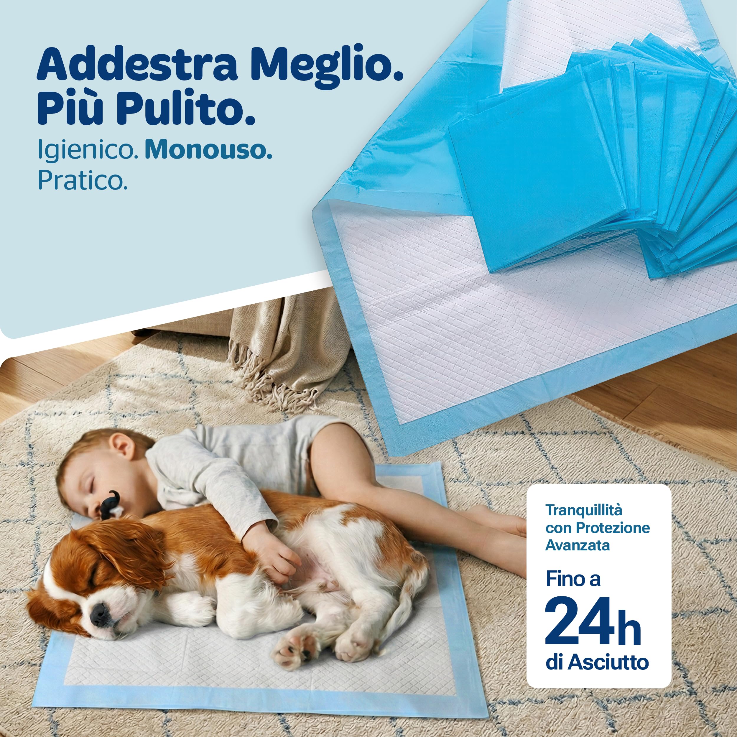 PORTENTUM Traversine cani 90x60 cm 100 pezzi – Tappetini igienici per cani 6 strati assorbenti antifuga con controllo degli odori – Tappetini cane per addestramento